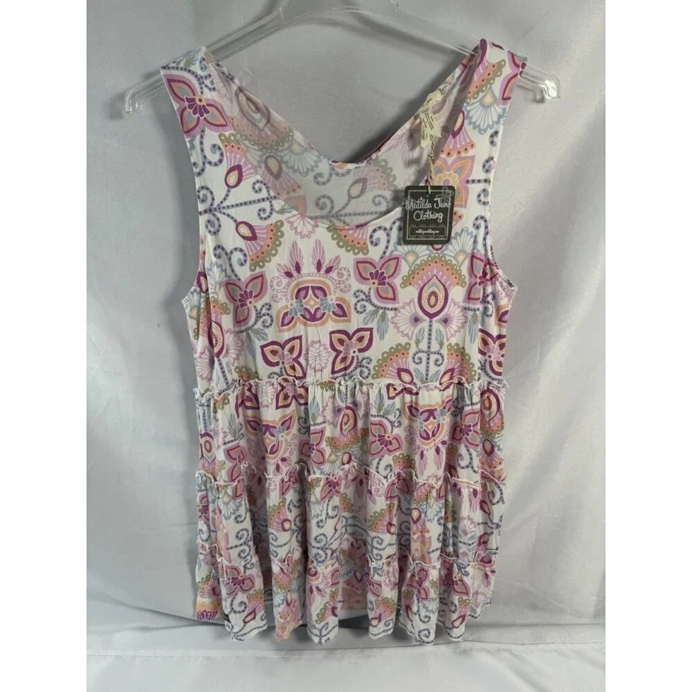 Matilda Jane tiered tank top in a vibrant floral and paisley pattern Size Large